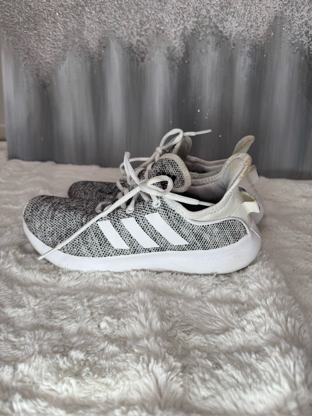 Adidas Cloudfoam White and Gray Knit Sneakers